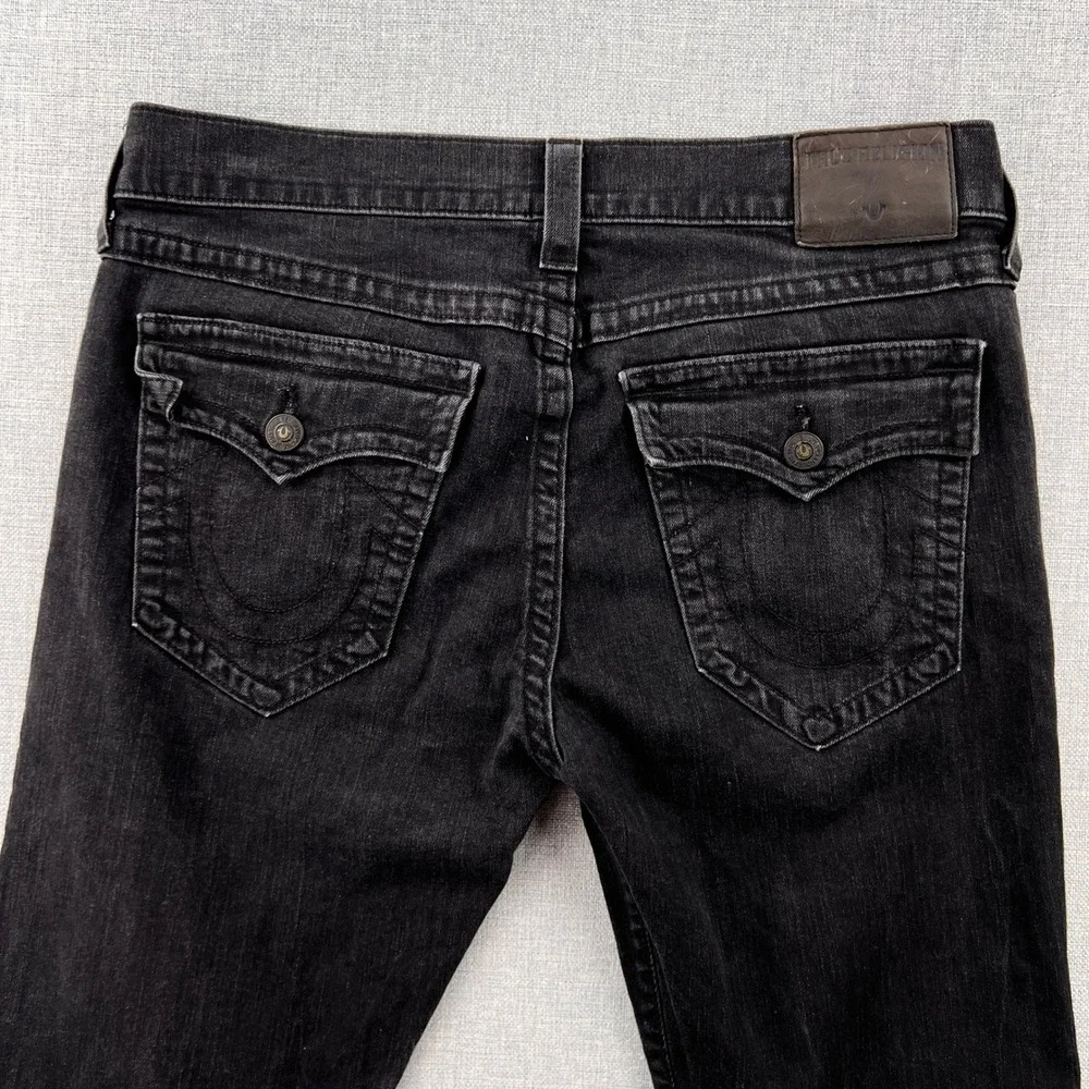 True Religion Ricky Relaxed Straight Jeans Mens 36x31 Black USA Made Denim Flaps